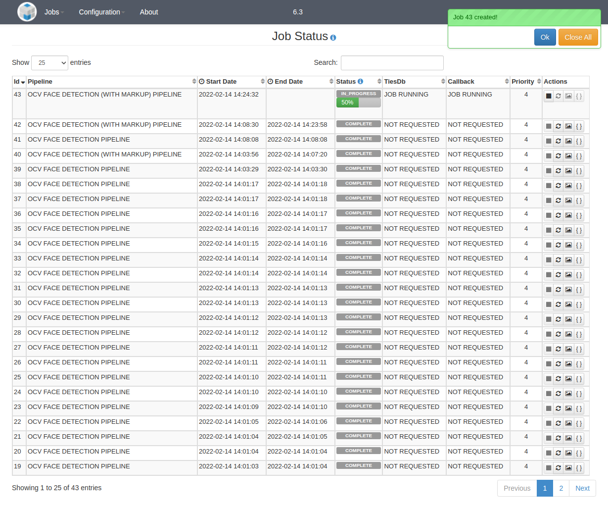 Job Status Page